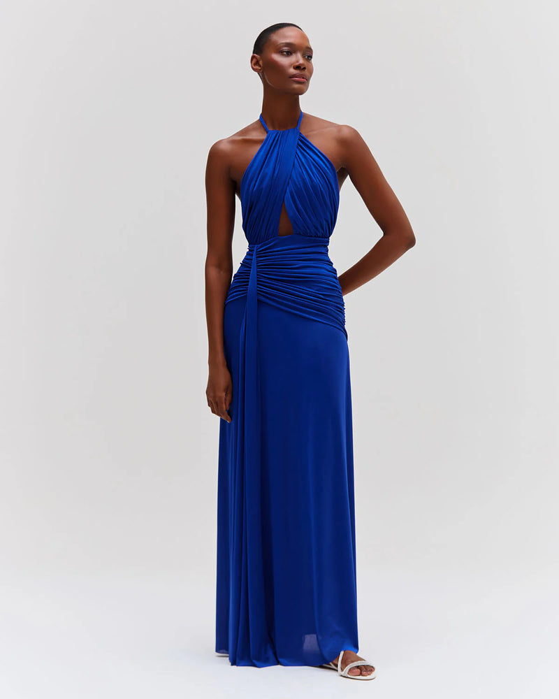 Patbo - Metallic Jersey Halterneck Maxi Dress - Sapphire