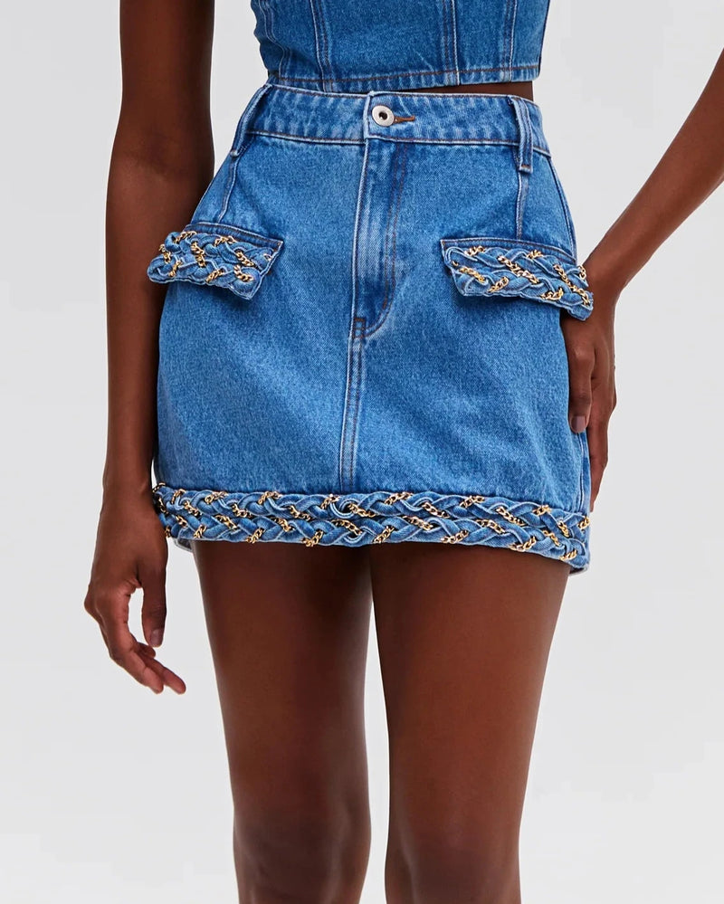 Patbo - Braided Mini Skirt - Denim