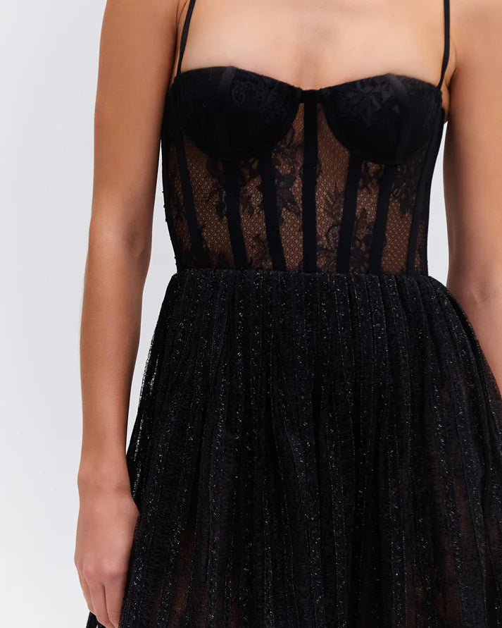Lurex Tulle Bustier Midi Dress - Black / 4 Lurex Tulle Bustier Midi Dress - Black / 4