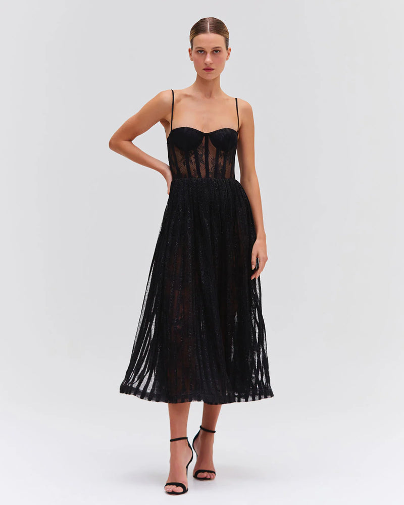 Lurex Tulle Bustier Midi Dress - Black / 4 Lurex Tulle Bustier Midi Dress - Black / 4