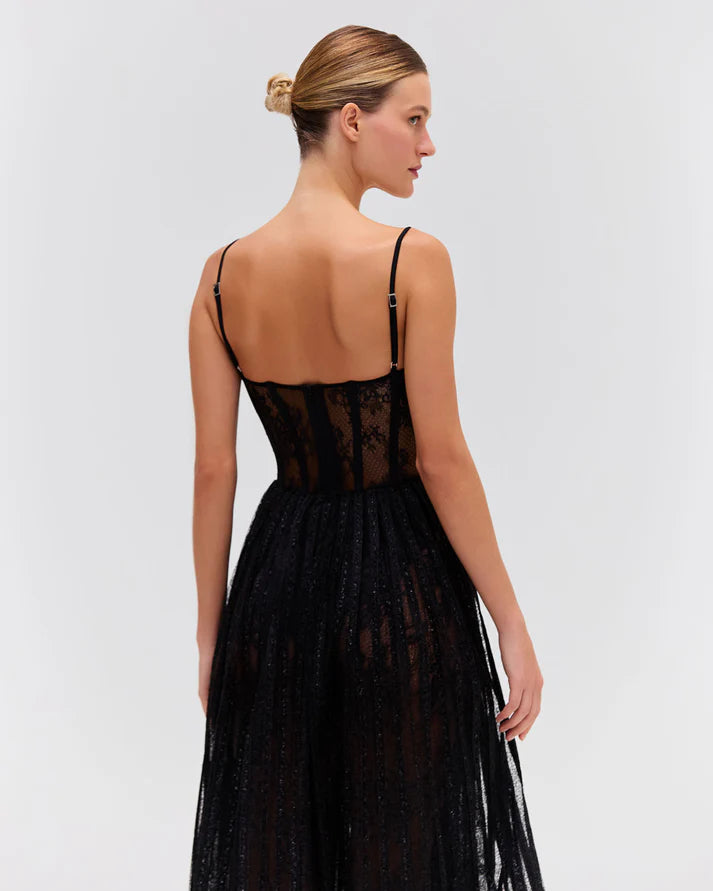 Patbo - Lurex Tulle Bustier Midi Dress - Black