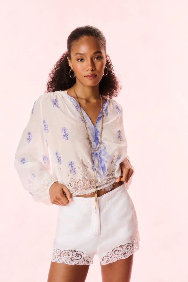 Loveshackfancy - Quindi Linen Crochet Lace Shorts - Optic White