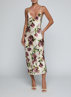 L'AGENCE Seridie Silk Slip Dress in Ecru/Mauve Romantic Rose