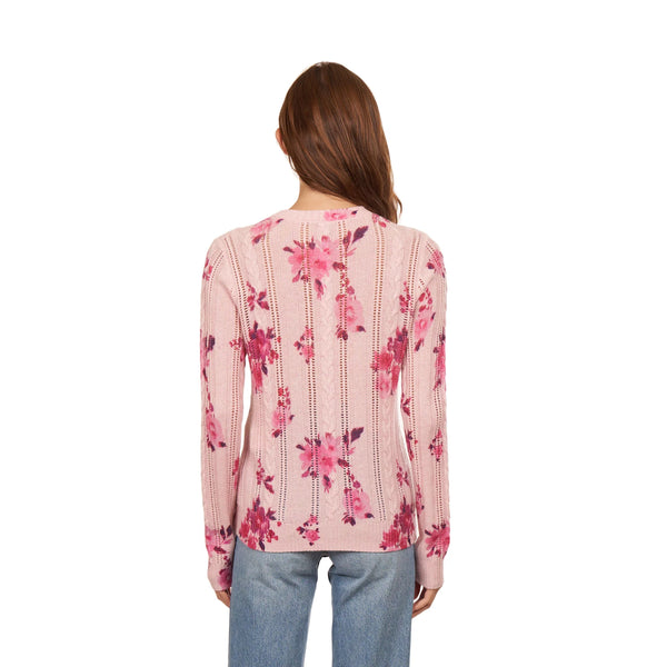 Autumn Cashmere - Floral Printed Cable & Pointelle Crew - Confection Combo