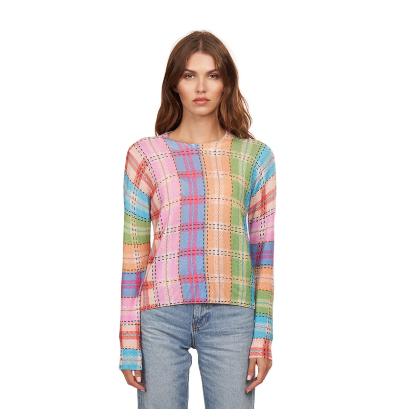 Autumn Cashmere - Printed Plaid Crew - Pastel Multi