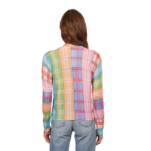 Autumn Cashmere - Printed Plaid Crew - Pastel Multi