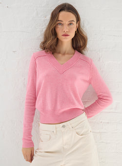 Autumn Cashmere - Cropped V Neck w/ Reversed Seam - Camellia