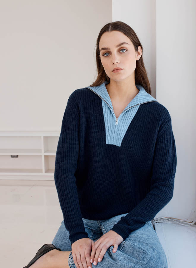 2-Tone Shaker Stitch Half Zip Mock