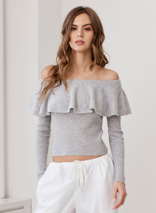 Rib Off-the-Shoulder Ruffle Top