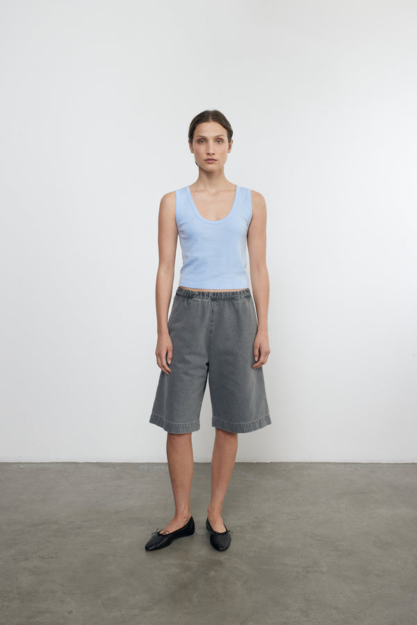 Enza Costa - Supima Baby Rib Cropped Fitted U Tank - Baby Blue