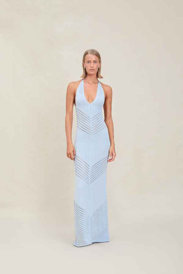 Devon Windsor - Roma Metallic Knit Maxi Dress - Azure