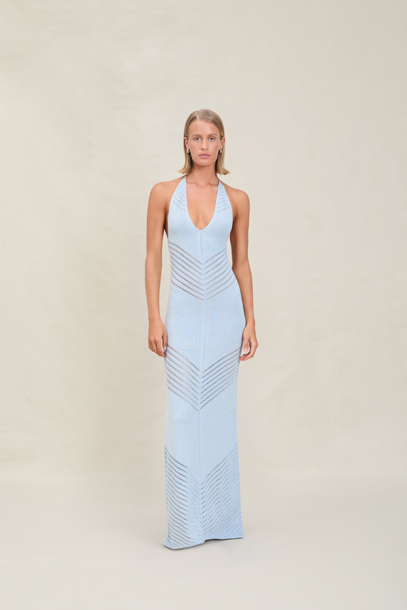 Devon Windsor - Roma Metallic Knit Maxi Dress - Azure