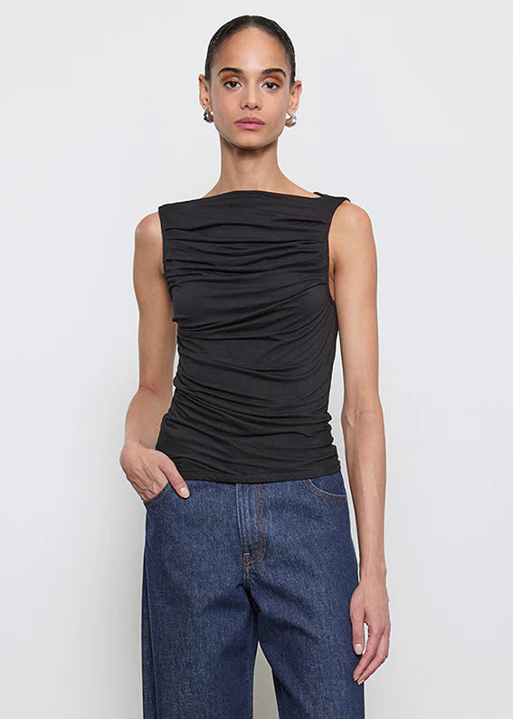Enza Costa - Fluid Jersey Sleeveless Draped Boatneck - Black