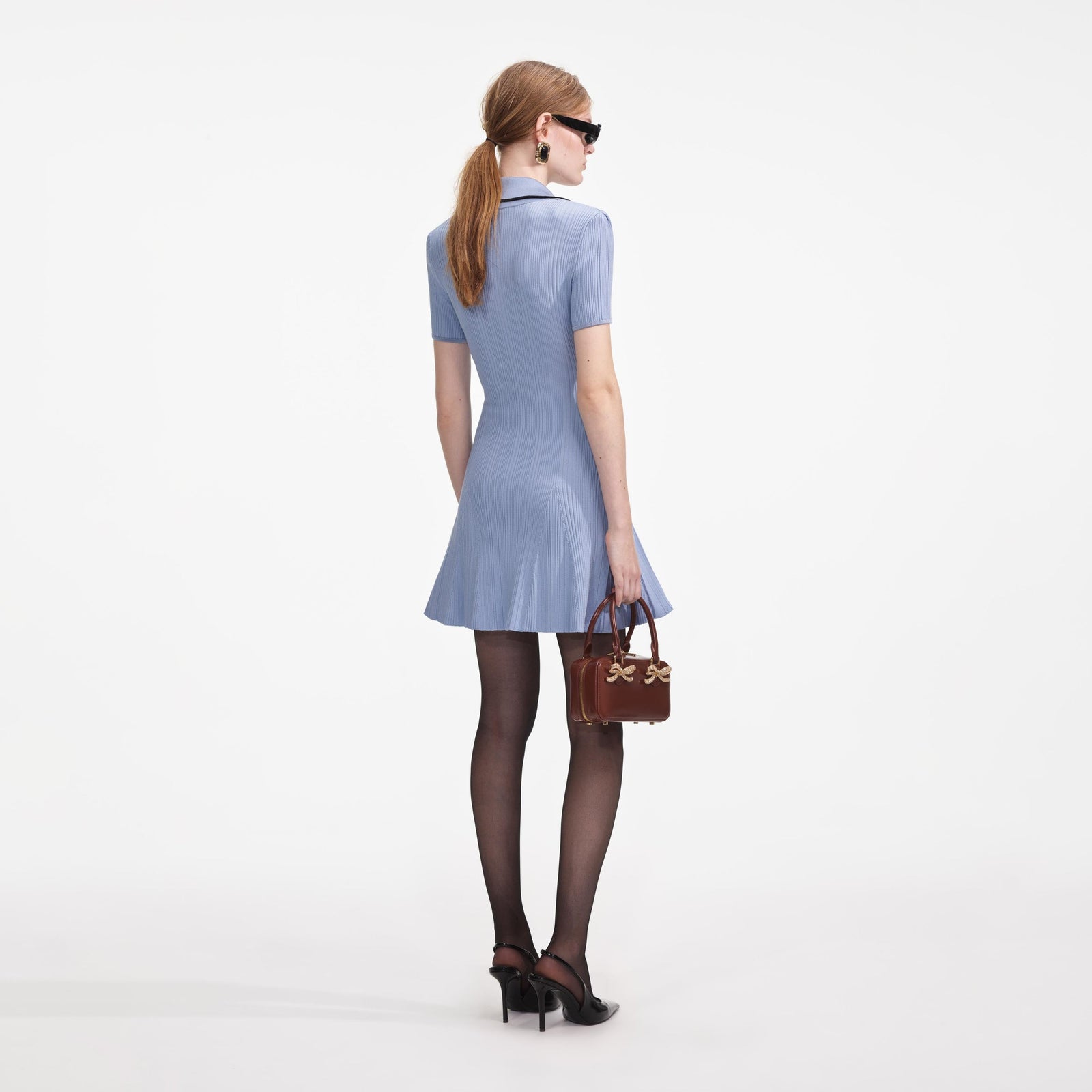 Self-portrait - Viscose Rib Knit Mini Dress - Blue Self-portrait - Viscose Rib Knit Mini Dress - Blue