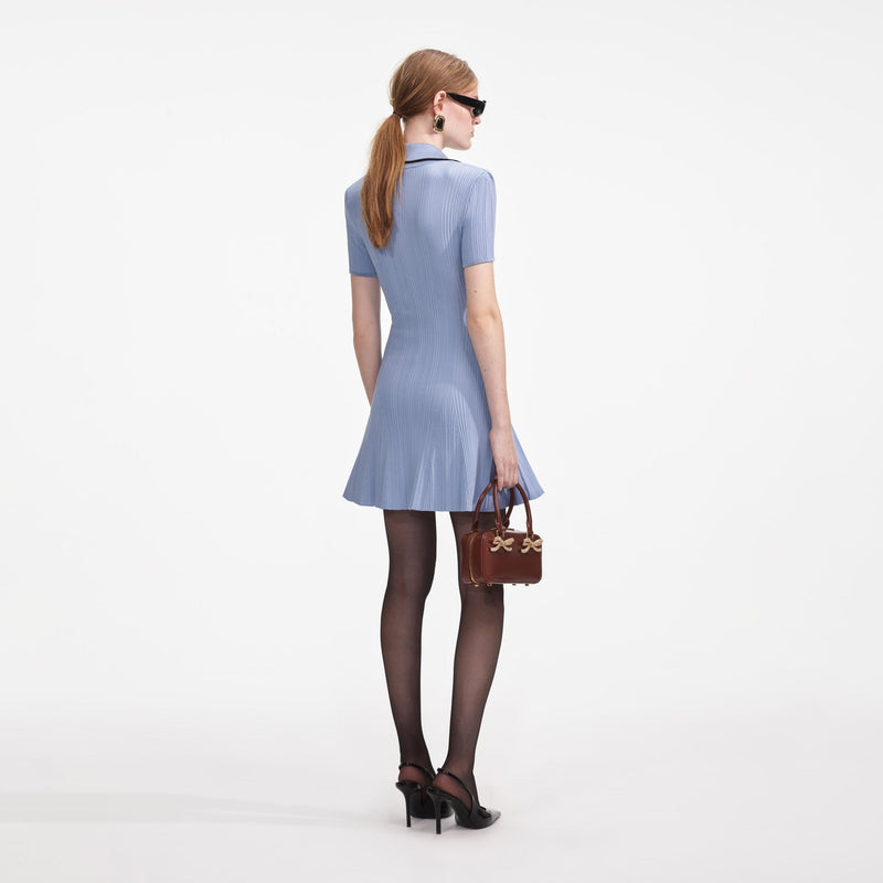 Self-portrait - Viscose Rib Knit Mini Dress - Blue Self-portrait - Viscose Rib Knit Mini Dress - Blue