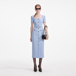 Self-portrait - Crepe Button Midi Dress - Blue