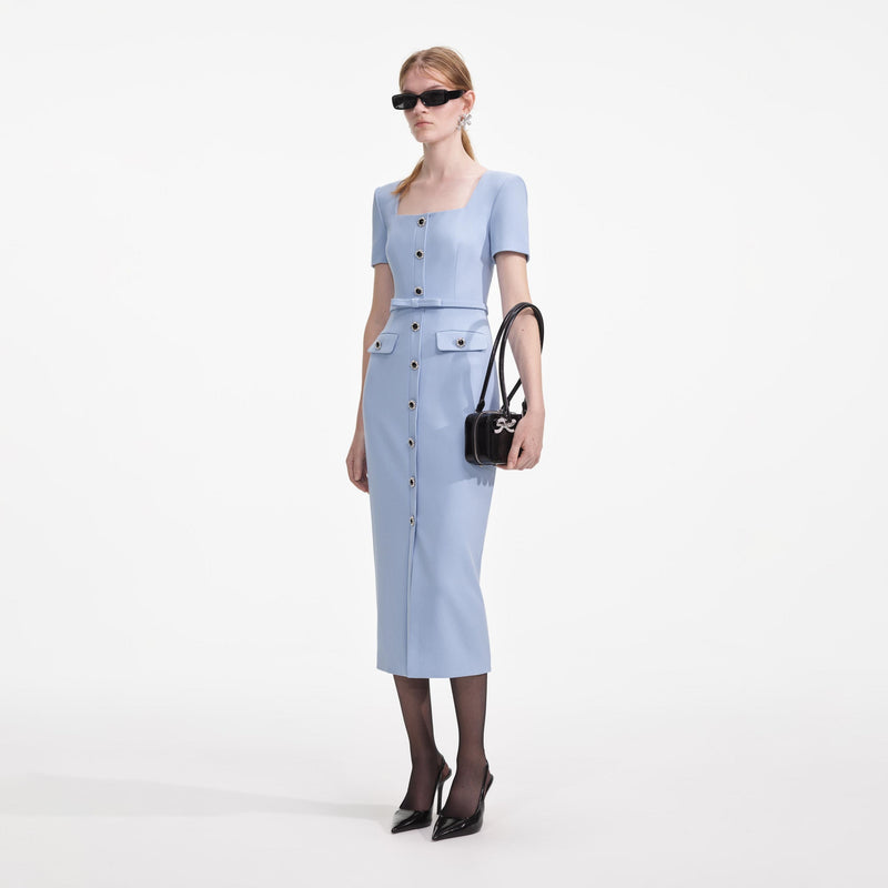 Self-portrait - Crepe Button Midi Dress - Blue