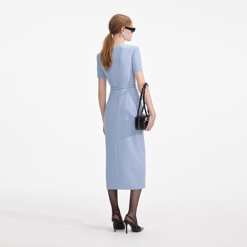 Self-portrait - Crepe Button Midi Dress - Blue