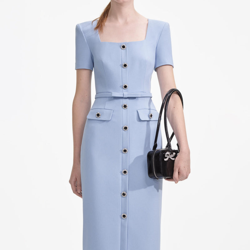 Self-portrait - Crepe Button Midi Dress - Blue