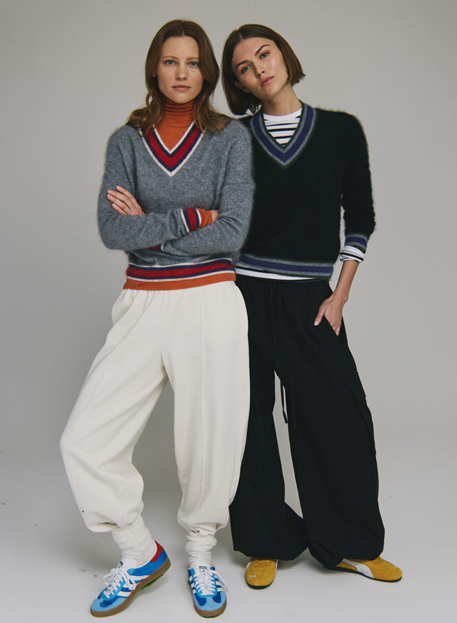 Autumn Cashmere - Striped V Tennis Sweater - Multiple Colors