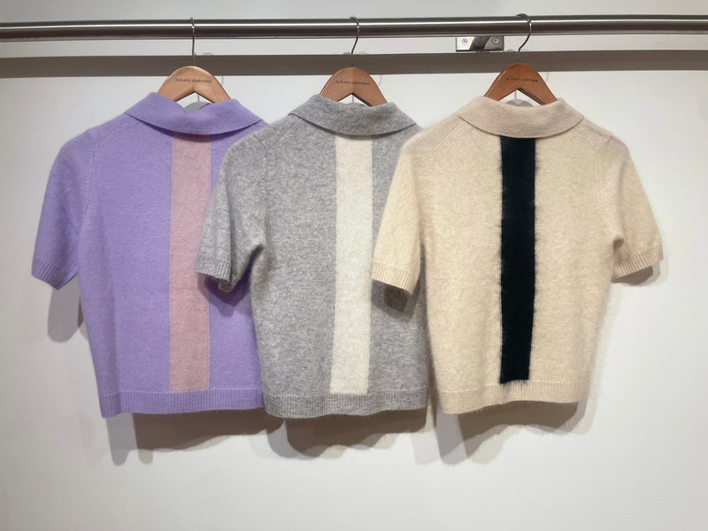 Cropped S/S Polo W/ Colorblock Stripe