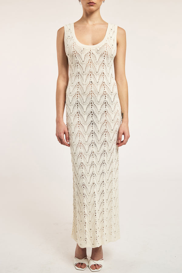 VINCENT CRYSTAL POINTELLE KNIT DRESS