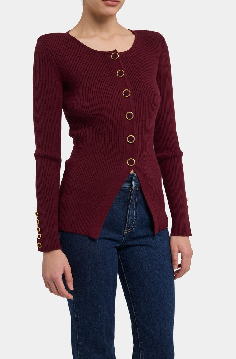 Generation Love - Cherish Rib Cardigan - Malbec