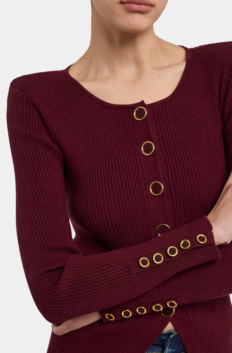 Generation Love - Cherish Rib Cardigan - Malbec