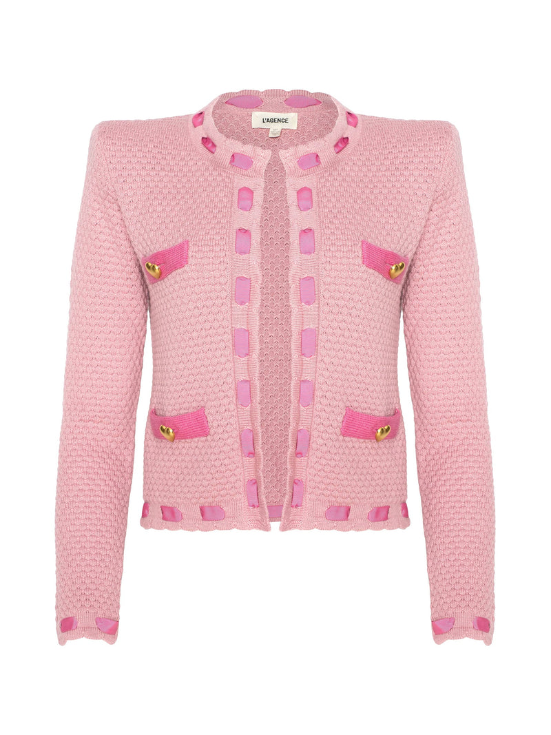 L'agence - Astor Contrast Trim Cardigan - Dusty Pink/Pink