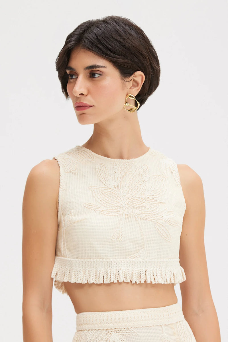 Patbo - Joy Lace Fringe Top - Off White