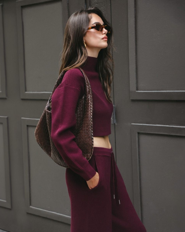 SER.O.YA - Carmen Mid Cropped Sweater - Merlot