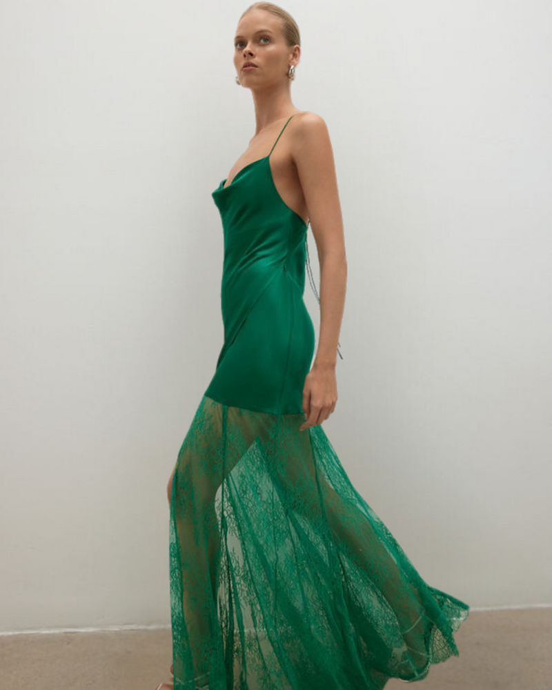 Shona Joy - Elle Silk Lace Cowl Maxi Dress - Emerald Green