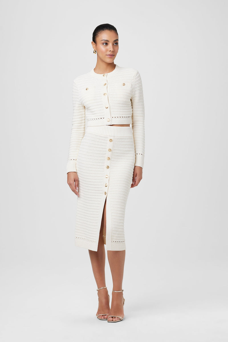 Tilly Short Sleeve Cardigan – Knit Button-Front Crewneck S / Ivory