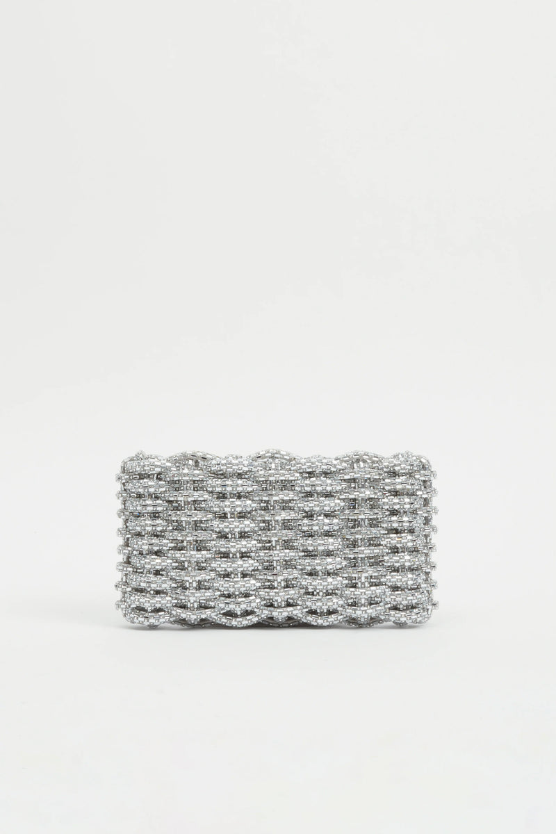 Simkhai - Morgan Woven Rhinestone Clutch - Silver