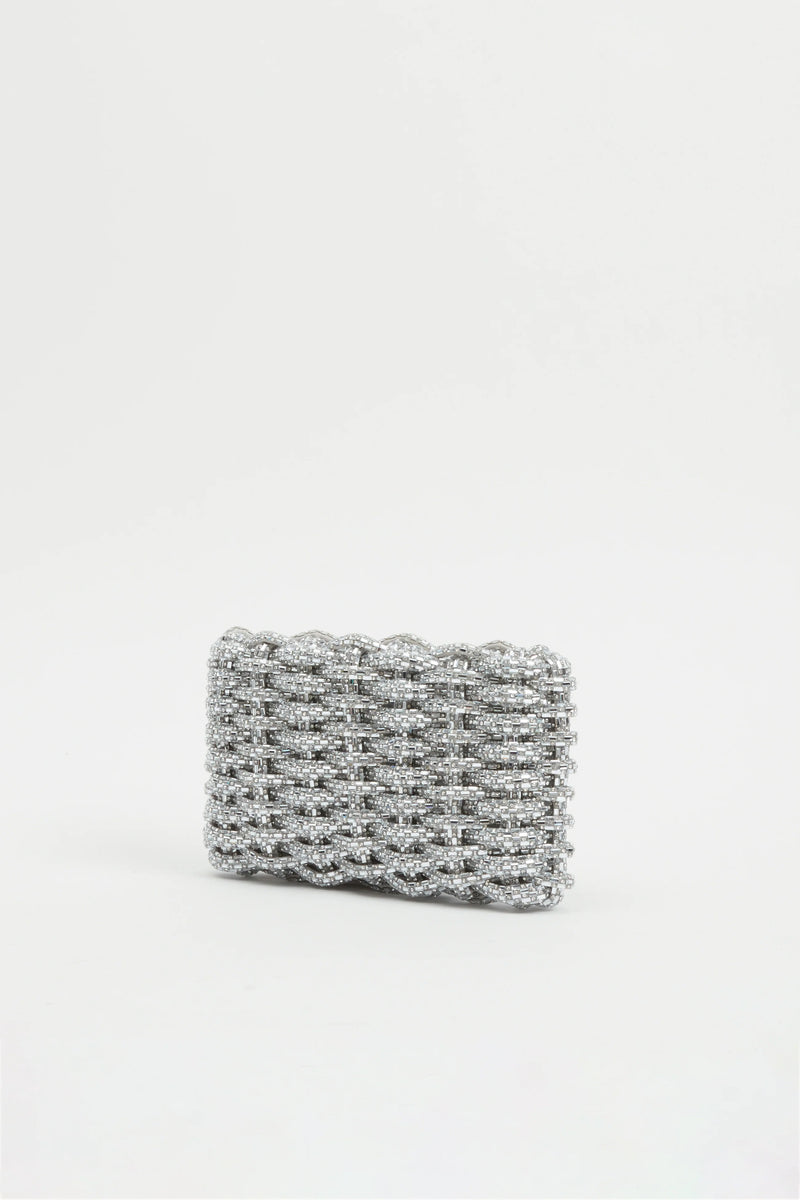 Simkhai - Morgan Woven Rhinestone Clutch - Silver