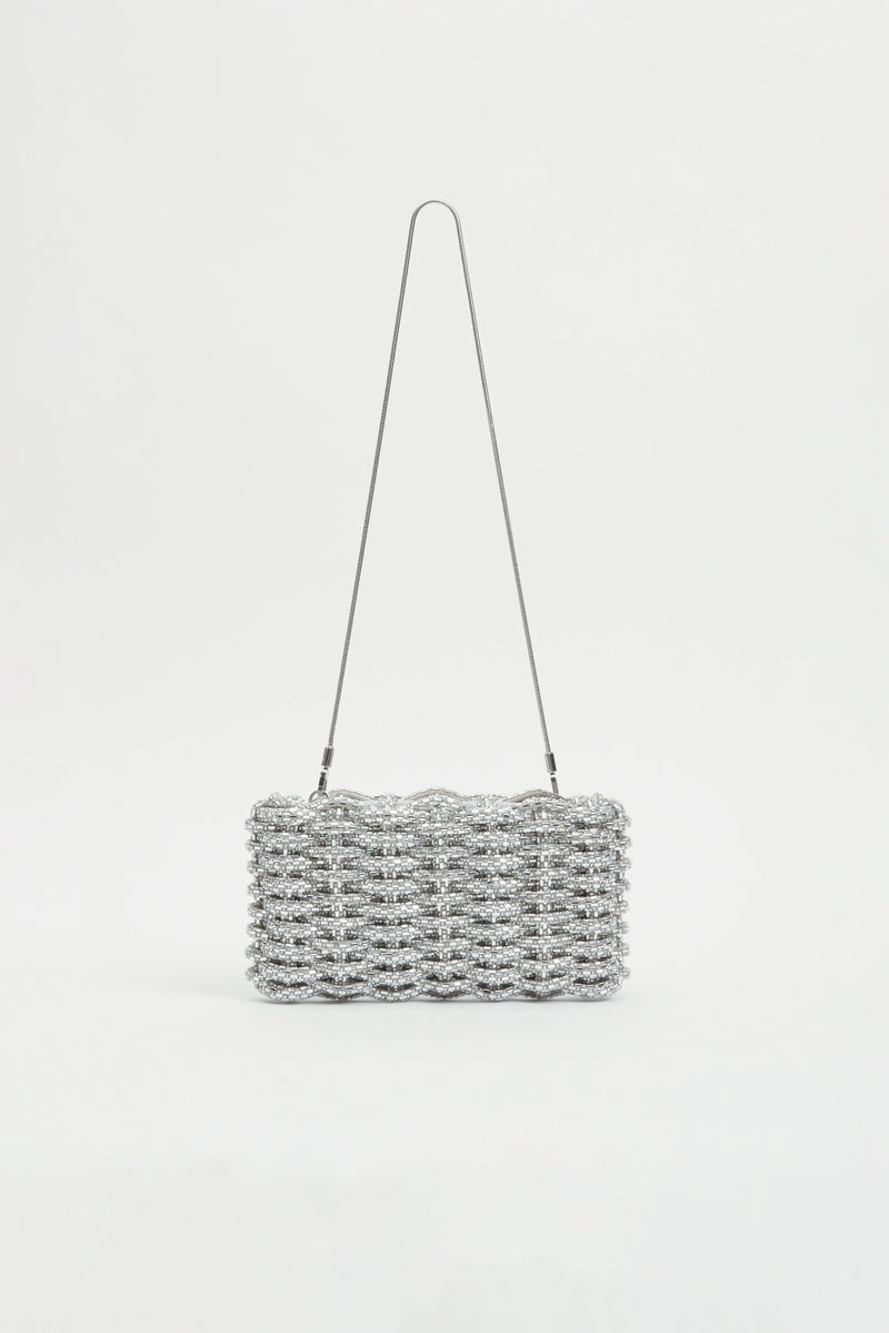 Simkhai - Morgan Woven Rhinestone Clutch - Silver