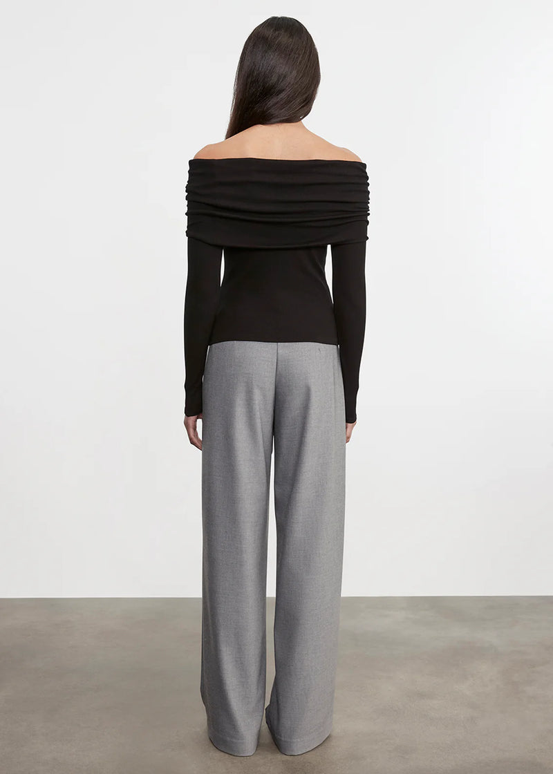 Enza Costa - Silk Rib L/S Off-Shoulder Top - Black