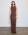 Silk Rib Sleeveless Boatneck Fluid Maxi Dress