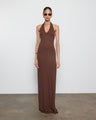 Silk Rib U-Neck Halter Fluid Maxi Dress