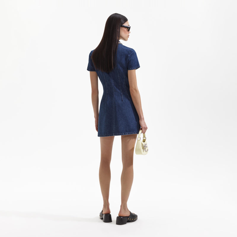 Self-portrait - Collared Mini Dress - Denim