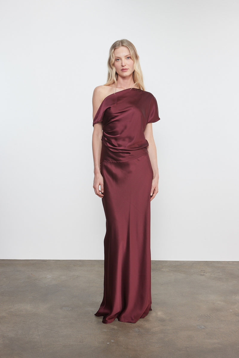 Silk Satin Assym Drape Top