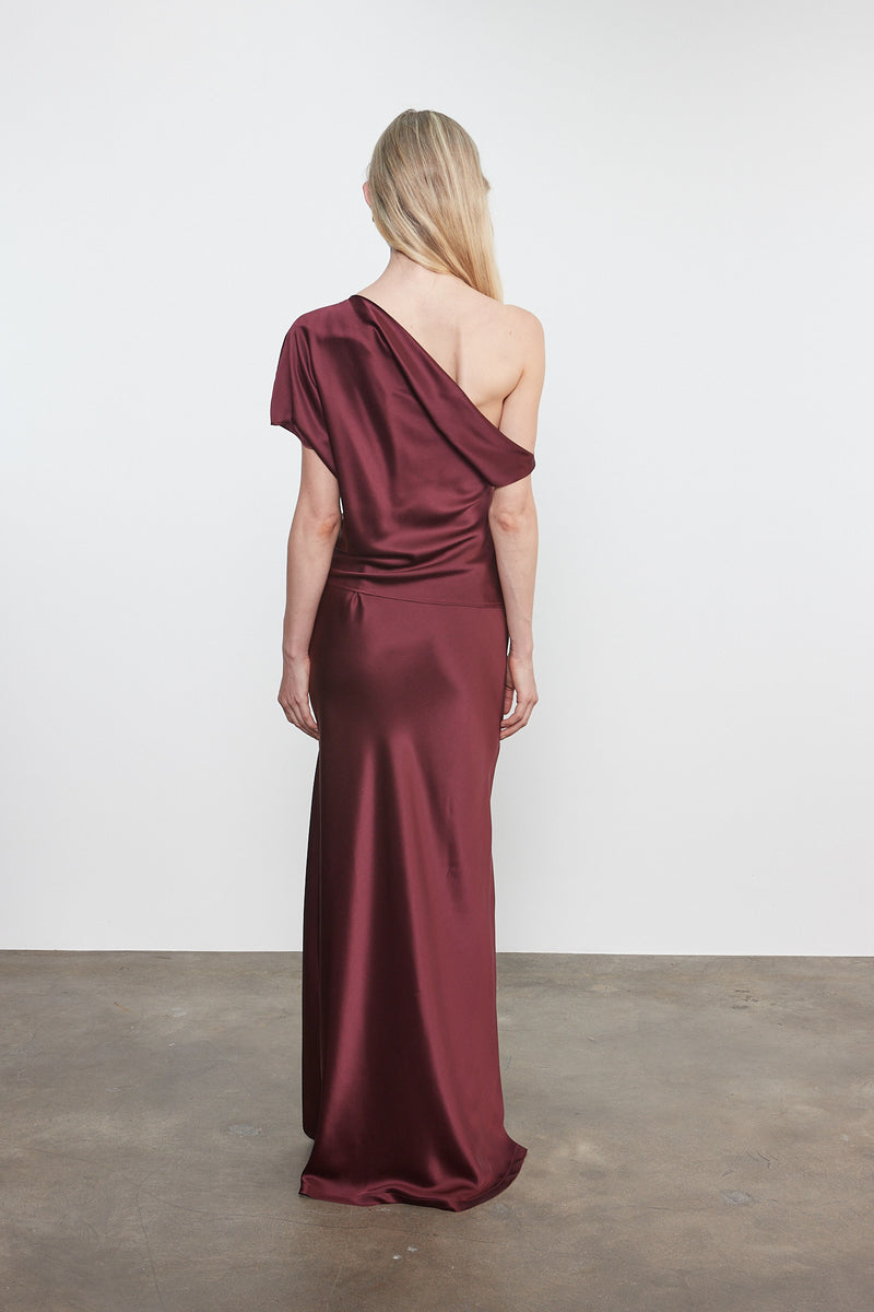 Silk Satin Assym Drape Top