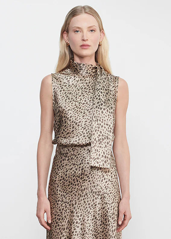 Enza Costa - Silk Satin Sleeveless Scarf Top - Cheetah Print