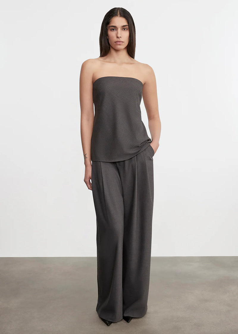 Enza Costa - Easy Pleated Wide Leg Trouser - Charcoal