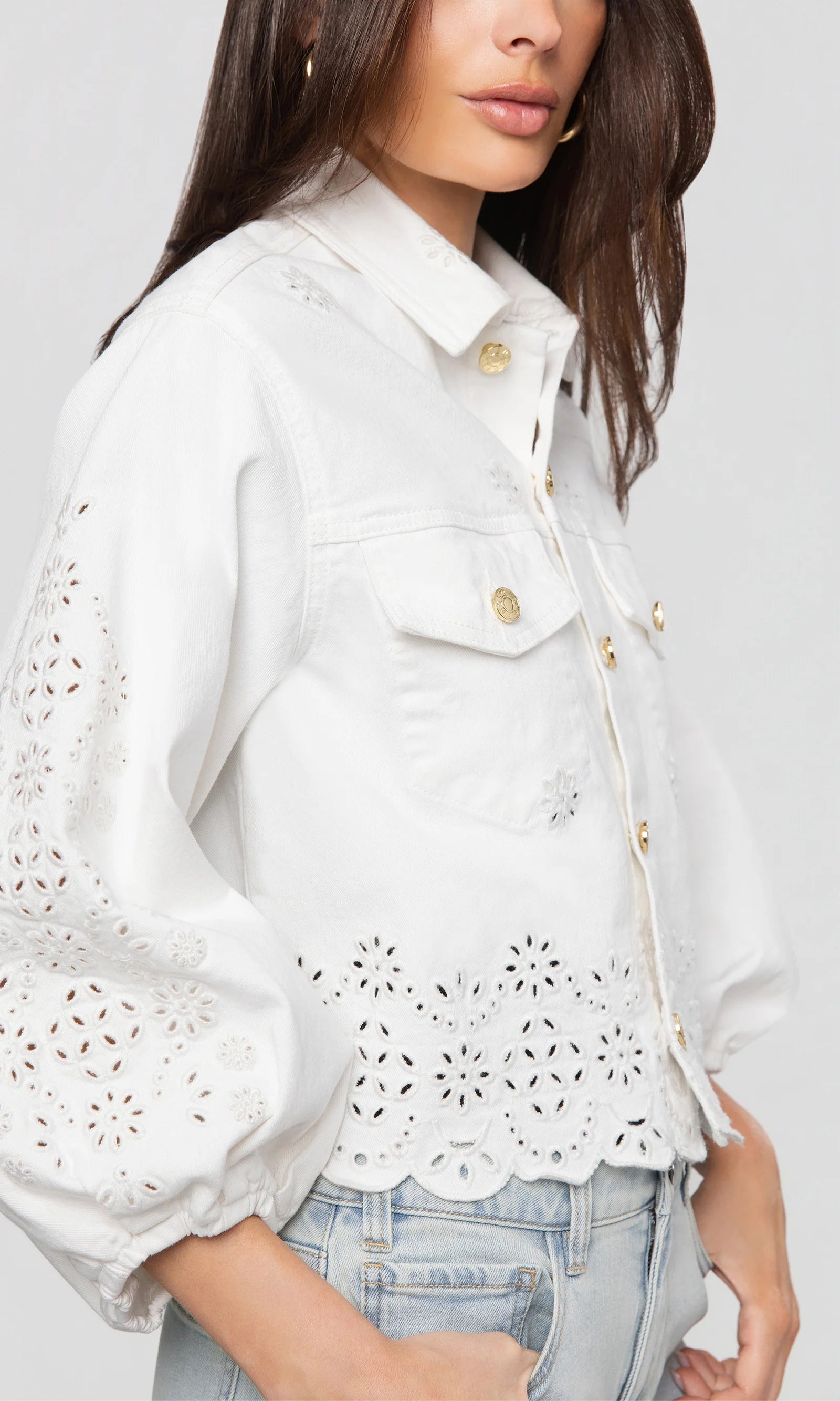 Generation Love - Lumere Embroidered Denim Jacket - Chalk White