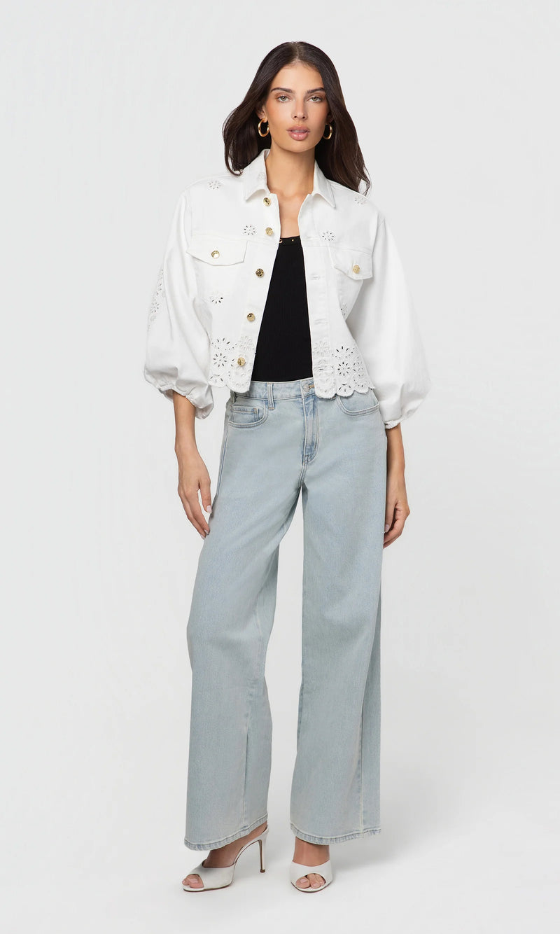 Generation Love - Lumere Embroidered Denim Jacket - Chalk White
