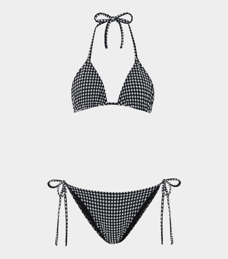 Hunza G - Gingham Seersucker Sabrina Bikini - Black Gingham