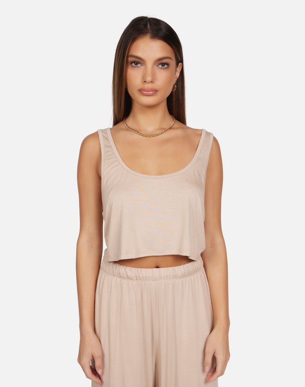 Michael Lauren - Neko Oversized Crop Tank - Soft Beige