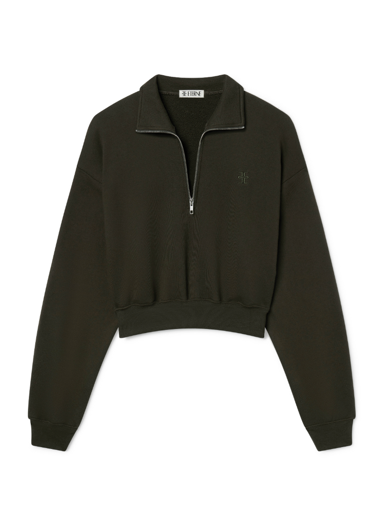 Eterne - Cropped Half-Zip Sweatshirt - Moss