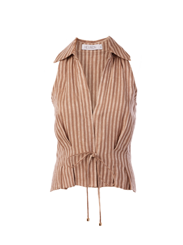Hevron - Sloan Linen Vest - Chocolate Stripe